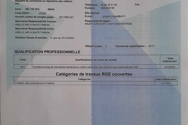 L'entreprise MAZET Grégory détient le label RGE