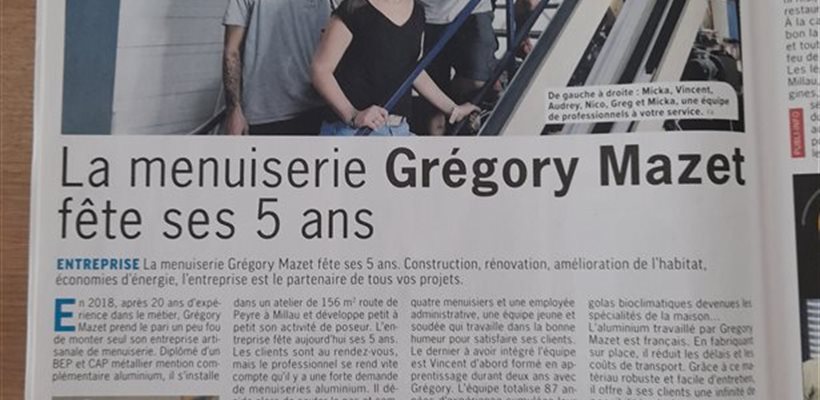 Article de presse Entreprise MAZET Grégory paru dans Le Millavois